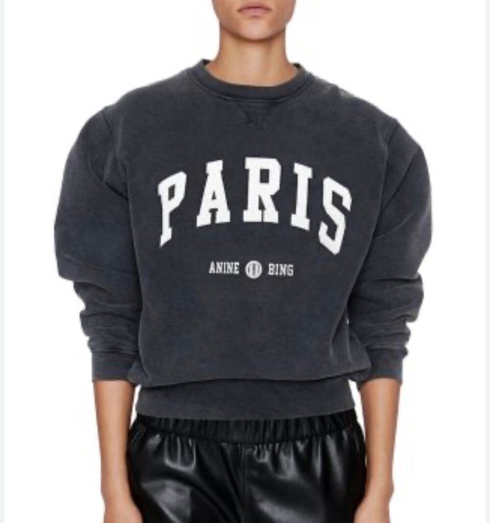 ANINE BING Ramona Crewneck Vintage Inspired University Sweatshirt Gray Medium